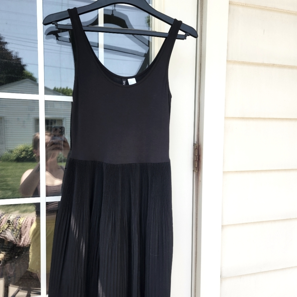 Black pleated skater dress